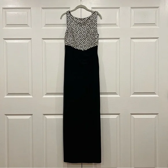 LAUREN RALPH LAUREN EVENING Sequin Bodice Ruched Maxi Gown Womens Size 10 - Picture 1 of 11